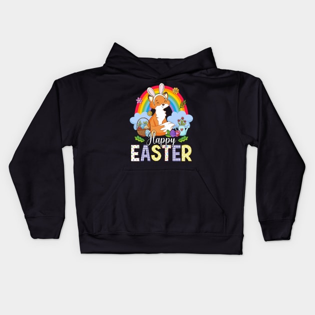 Fennec Fox Happy Easter Eggs Bunny Easter Day Kids Hoodie by inksplashcreations